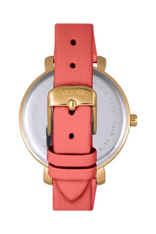 Montre à quartz en cuir ornée de cristaux Swarovski Key West - Corail et doré