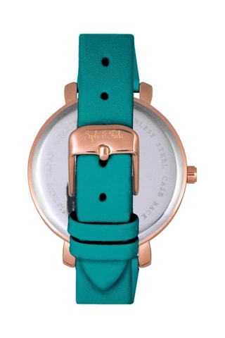 Montre à quartz en cuir ornée de cristaux Swarovski Key West - Turquoise et doré rose