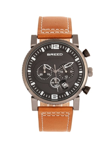 Montre à quartz en cuir Ryker - Camel et argenté