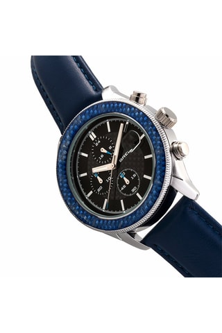 Montre à quartz en cuir Maverick - Bleu marine et argenté