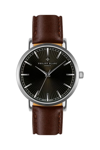 Montre à quartz en cuir - Marron et argenté