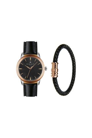 Coffret montre à quartz en cuir et bracelet en cuir