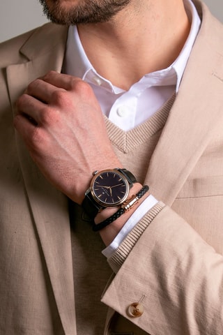 Coffret montre à quartz en cuir et bracelet en cuir