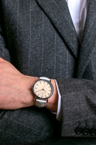 Montre à quartz en cuir - Blanc et argenté