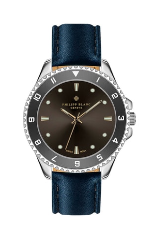 Montre à quartz en cuir - Bleu et argenté