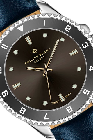 Montre à quartz en cuir - Bleu et argenté