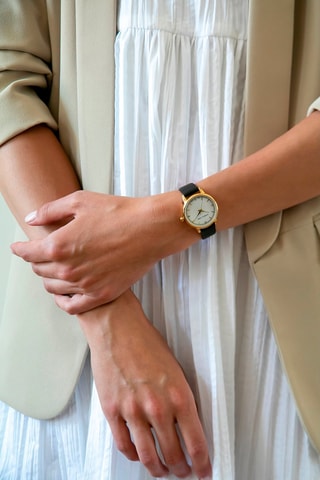 Montre à quartz en cuir, nacre et diamants Capri