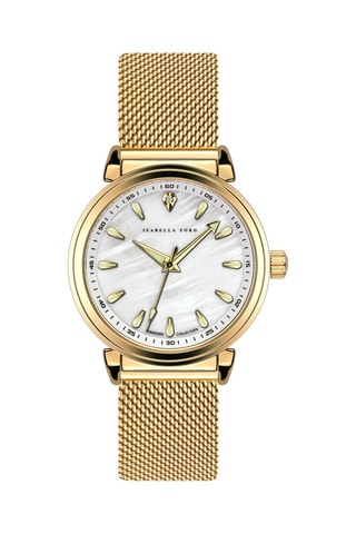Montre à quartz en acier, diamant et nacre Barbara - Doré et blanc