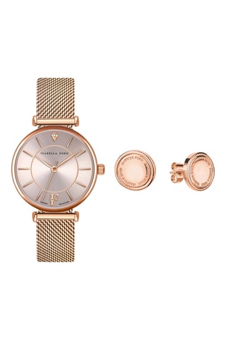 Coffret montre à quartz en acier, diamants et boucles d’oreilles Sophia