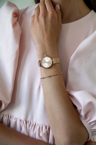 Coffret montre à quartz en acier, diamants et boucles d’oreilles Sophia