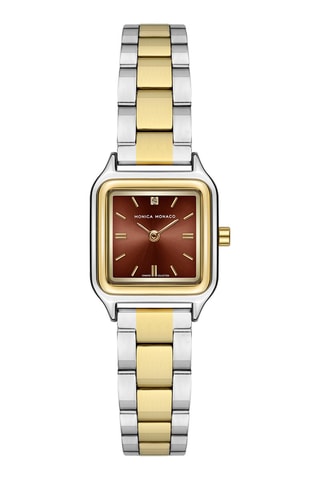 Montre à quartz en acier et diamant - Doré et argenté - Monica Monaco