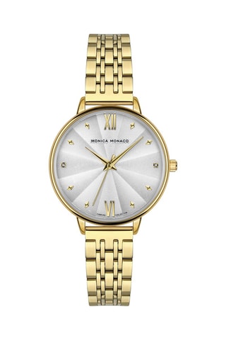 Montre à quartz en acier et diamants - Doré et argenté - Monica Monaco