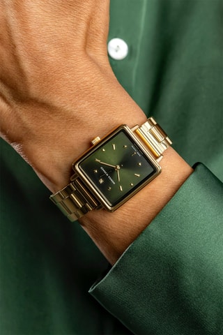 Montre à quartz en acier et diamant - Doré et vert - Monica Monaco
