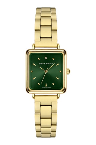 Montre à quartz en acier et diamant - Doré et vert - Monica Monaco