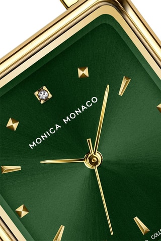 Montre à quartz en acier et diamant - Doré et vert - Monica Monaco