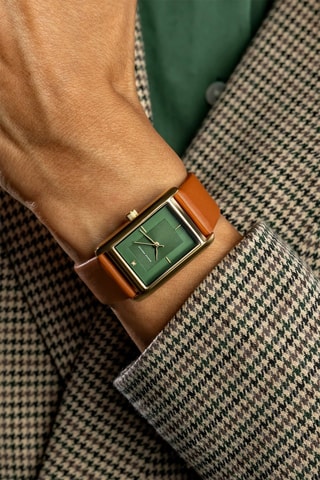 Montre à quartz en cuir et diamant - Marron et doré - Monica Monaco