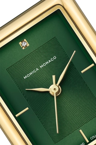Montre à quartz en cuir et diamant - Marron et doré - Monica Monaco