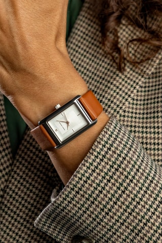 Montre à quartz en cuir et diamant - Argenté - Monica Monaco