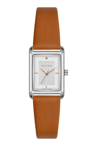 Montre à quartz en cuir et diamant - Argenté - Monica Monaco