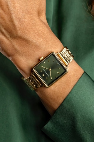 Montre à quartz en acier et diamant - Doré et vert - Monica Monaco