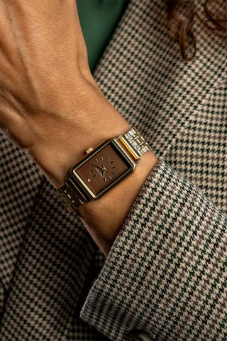 Montre à quartz en acier et diamant - Doré et marron - Monica Monaco