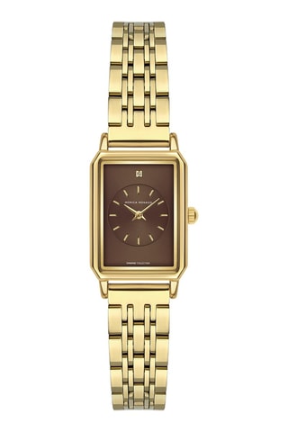 Montre à quartz en acier et diamant - Doré et marron - Monica Monaco