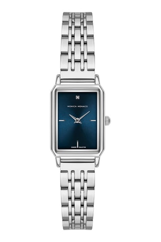 Montre à quartz en acier et diamant - Argenté et bleu - Monica Monaco