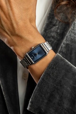 Montre à quartz en acier et diamant - Argenté et bleu - Monica Monaco