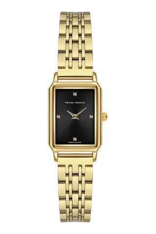 Montre à quartz en acier et diamant - Doré et noir - Monica Monaco