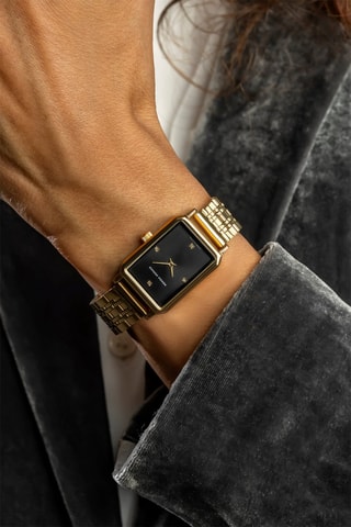 Montre à quartz en acier et diamant - Doré et noir - Monica Monaco
