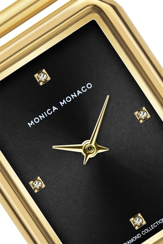 Montre à quartz en acier et diamant - Doré et noir - Monica Monaco