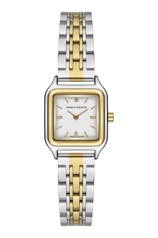 Montre à quartz en acier et diamant - Doré et argenté - Monica Monaco