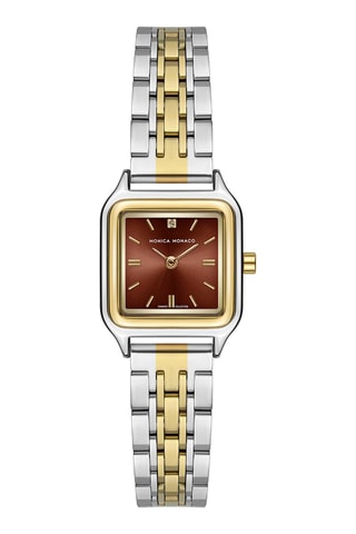 Montre à quartz en acier et diamant - Doré et argenté - Monica Monaco