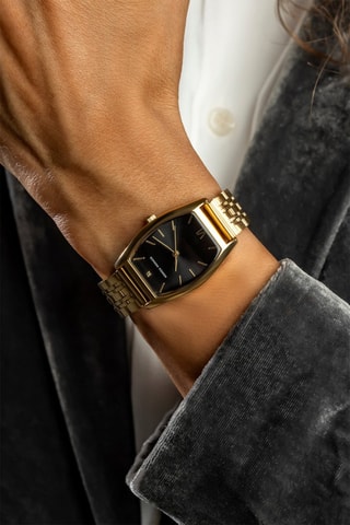 Montre à quartz en acier et diamant - Doré et noir - Monica Monaco