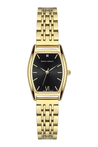 Montre à quartz en acier et diamant - Doré et noir - Monica Monaco