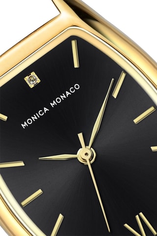Montre à quartz en acier et diamant - Doré et noir - Monica Monaco