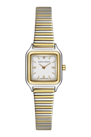 Montre à quartz en acier et diamant - Doré et argenté - Monica Monaco