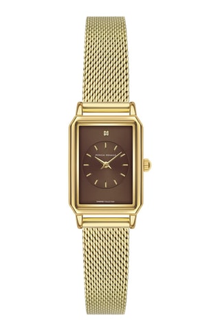 Montre à quartz en acier et diamant - Doré et marron - Monica Monaco