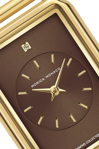 Montre à quartz en acier et diamant - Doré et marron - Monica Monaco