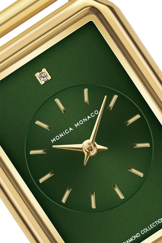 Montre à quartz en acier et diamant - Doré et vert - Monica Monaco