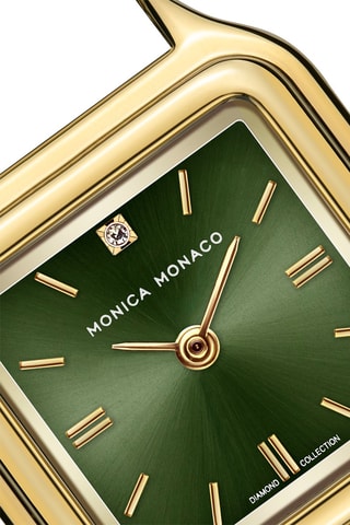 Montre à quartz en acier et diamant - Doré et vert - Monica Monaco