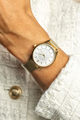 Montre à quartz en acier et diamant - Doré et blanc - Monica Monaco