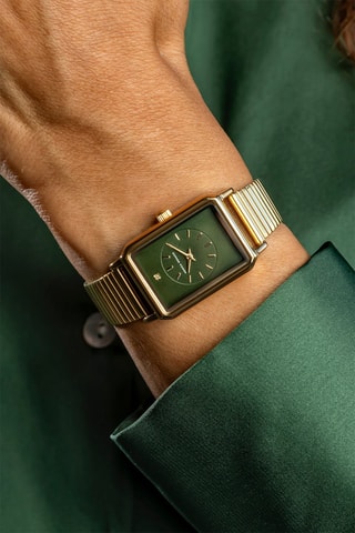 Montre à quartz en acier et diamant - Doré et vert - Monica Monaco