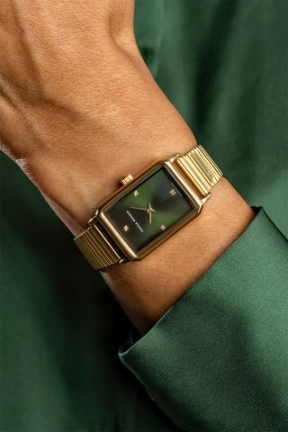 Montre à quartz en acier et diamant - Doré et vert - Monica Monaco