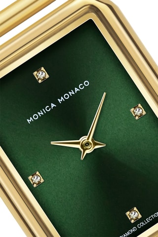 Montre à quartz en acier et diamant - Doré et vert - Monica Monaco