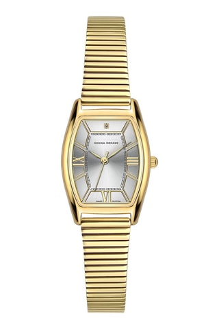 Montre à quartz en acier et diamant - Doré et argenté - Monica Monaco