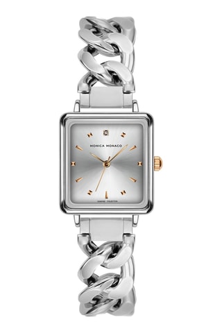 Montre à quartz en acier et diamant - Doré rose et argenté - Monica Monaco