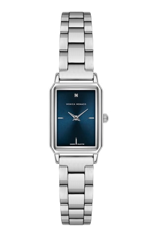 Montre à quartz en acier et diamant - Argenté et bleu - Monica Monaco
