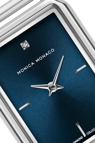 Montre à quartz en acier et diamant - Argenté et bleu - Monica Monaco