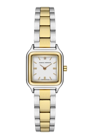 Montre à quartz en acier et diamant - Doré et argenté - Monica Monaco